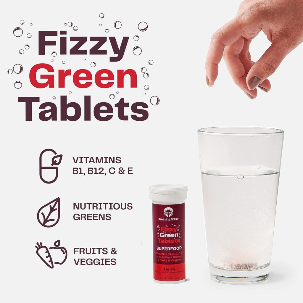 Amazing Grass Fizzy Green Tablets Superfood Berry: Green Superfood Water Flavoring Tablet with Antioxidants  Alkalizing Greens, 60 Count (Pack of 2)