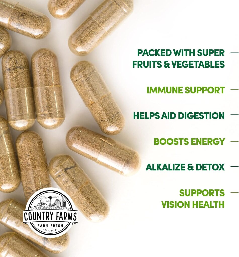 Country Farms Super Fruits and Veggies Capsules, Whole Food Supplement, Powerful Antioxidant, Supports Energy, Immune Health, Boosts Digestive Health, 30 Organic Super Foods, 30 Servings