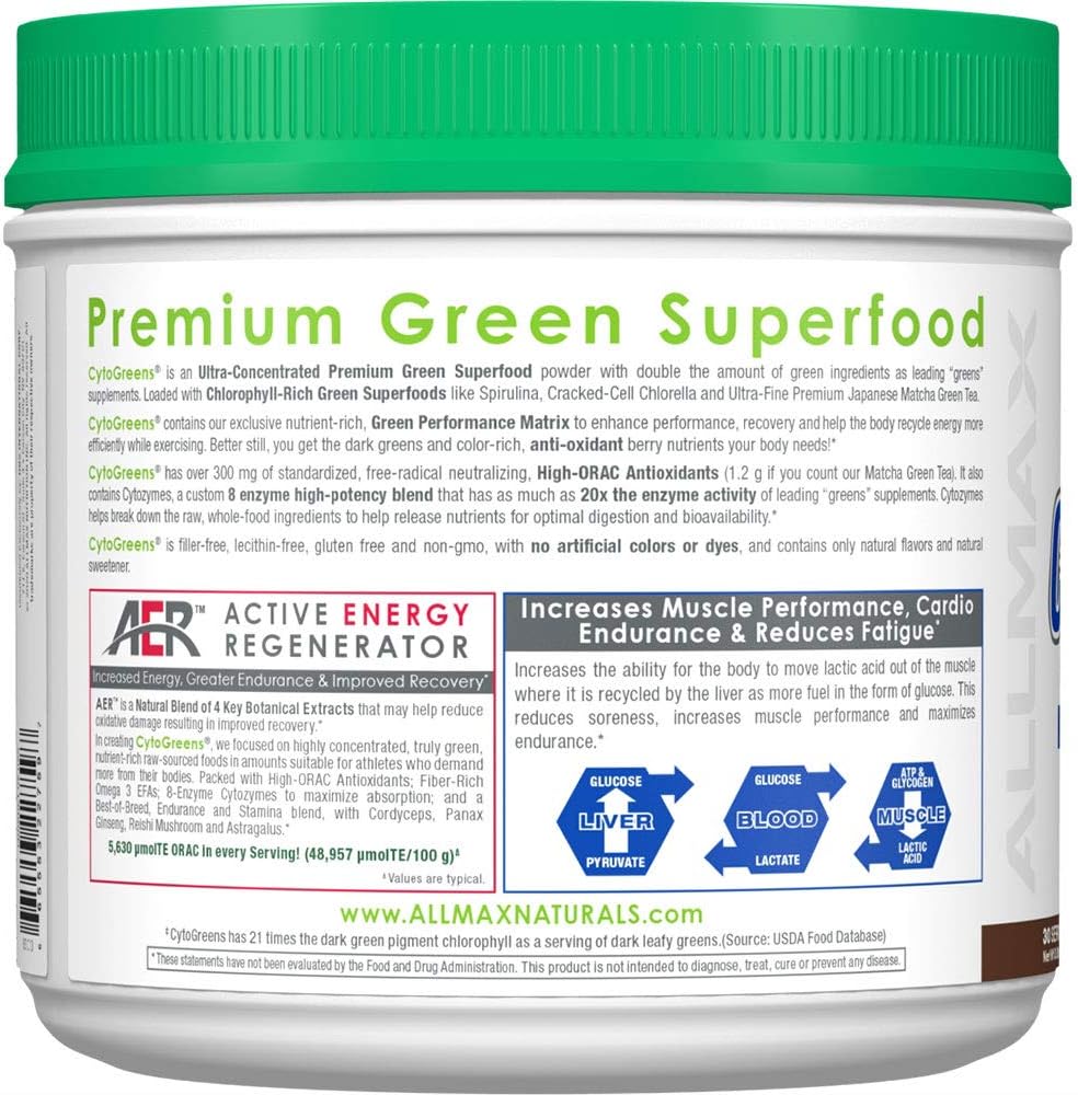 CytoGreens - Premium Green Superfood for Athletes Chocolate - 30 Serving