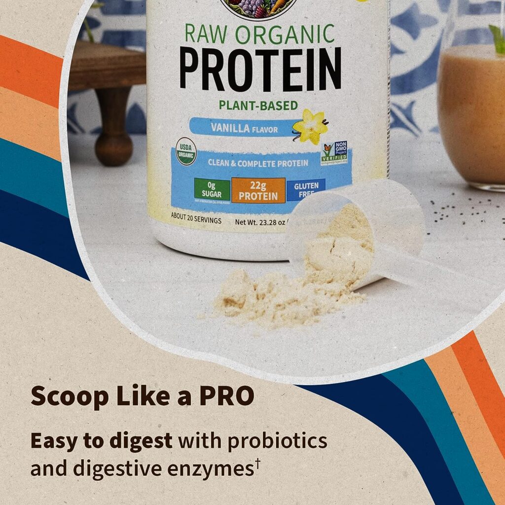 Garden of Life Organic Vegan Vanilla Protein Powder 22g Complete Plant Based Raw Protein BCAAs Plus Probiotics Digestive Enzymes for Easy Digestion – Non-GMO, Gluten-Free, Lactose Free 1.5 LB