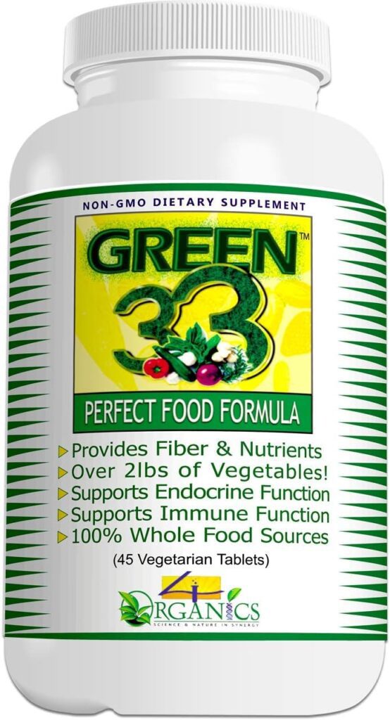 Green 33 Daily Greens Vegetables Fruits Superfoods Supplement (Bottle 45 Tablets) - All Natural 100% Whole-Food Vegan Vitamin Non-GMO Formula