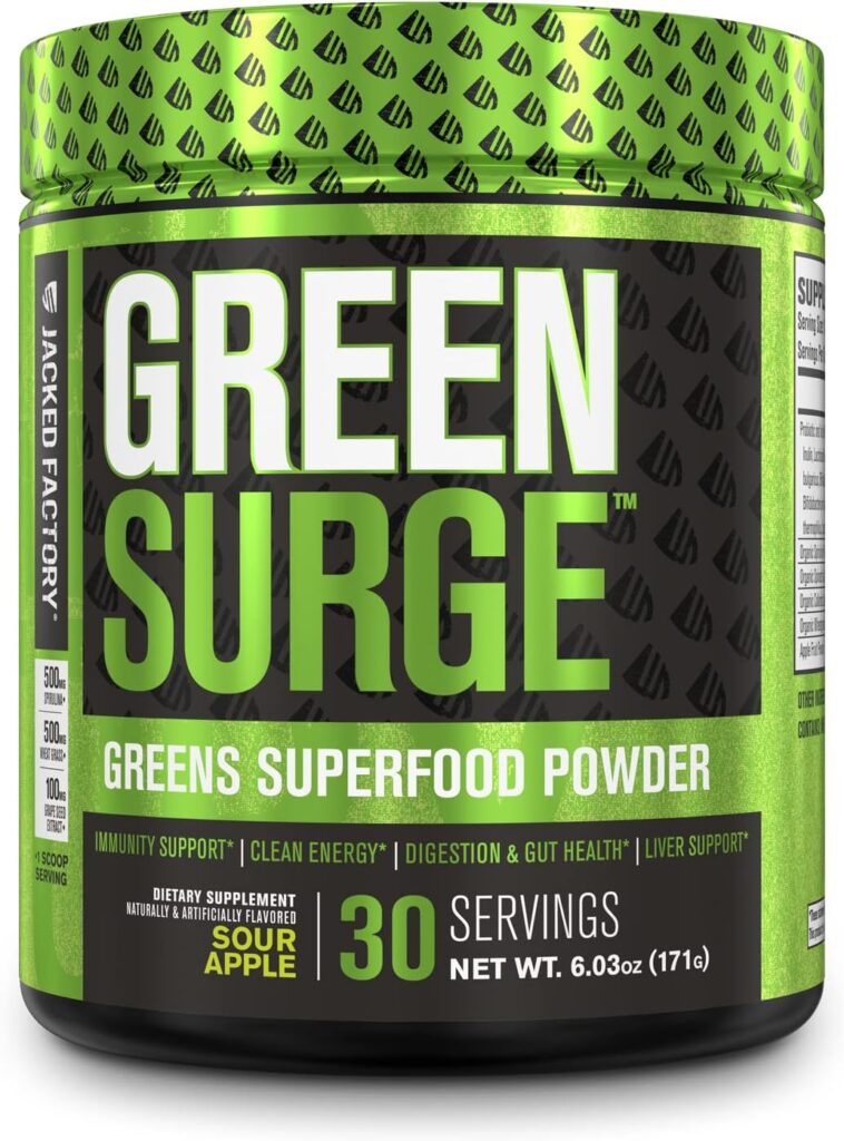 Green Surge Green Superfood Powder Supplement - Keto Friendly Greens Drink w/Spirulina, Wheat  Barley Grass, Organic Greens - Green Tea Extract, Probiotics  Digestive Enzymes - Sour Apple - 30sv