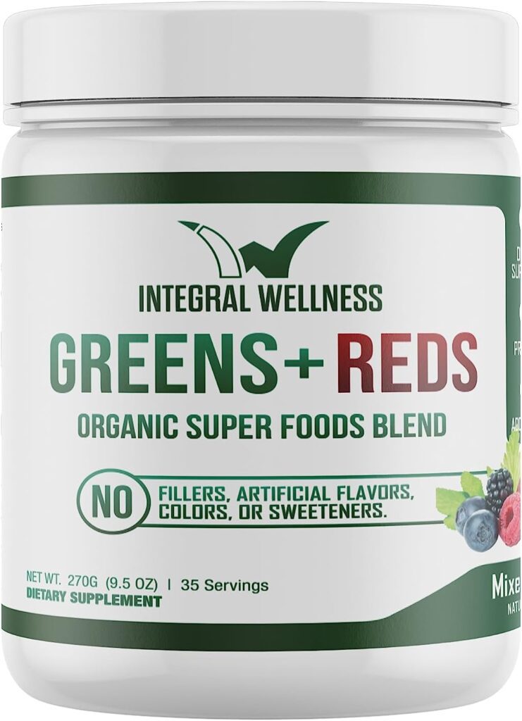 Integral Wellness Greens  Reds Blend - 20+ Organic Superfoods - Sweetened w/Stevia - Mixed Berry