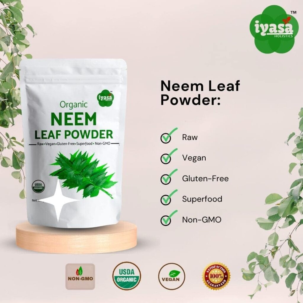 Iyasa Holistics USDA Organic Neem Leaf Super Greens Powder to Support Blood and Liver Purification, Promote Healthy Hair and Clear Skin Complexion Having Resealable Bag 16 oz/ 453g