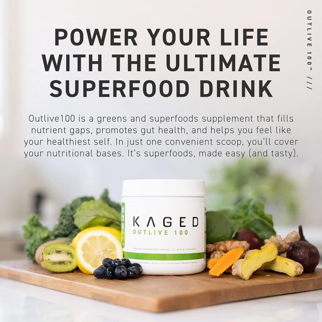 Kaged | Berry | Organic Superfoods and Greens Powder Outlive100 with Apple Cider Vinegar, Antioxidants, Adaptogen, Prebiotics,(30 Servings)