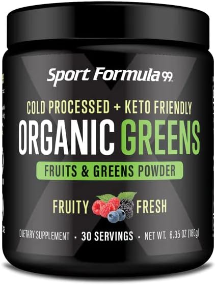 Sport Formula 99 Organic Greens Superfood Powder, Cold Pressed Vegan and Keto Powder, Non-GMO, Low Calorie Daily Green Juice Powder