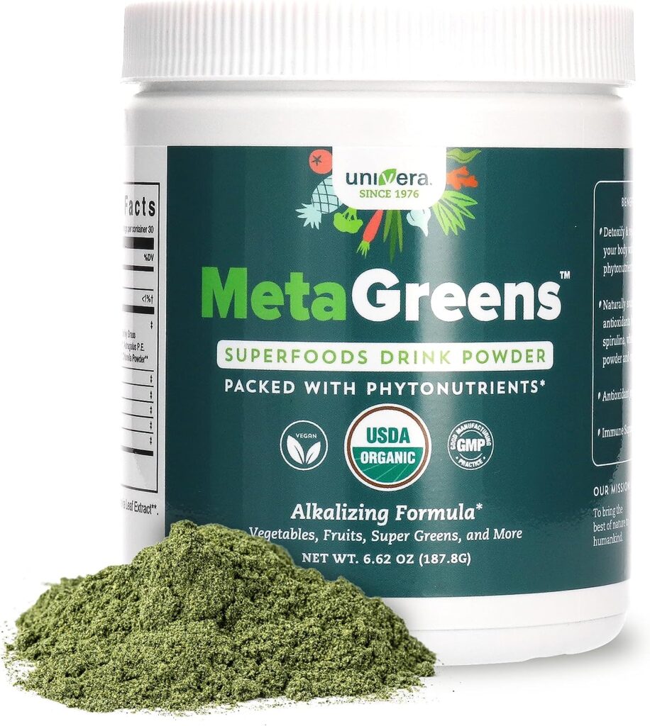 Univera Metagreens, Green Superfoods Blend, Powder, Smoothie Mix w/Organic Spirulina, Vital Antixoidants, Alkalize, Detoxify, Vegan, Non-GMO, 30-Day Supply