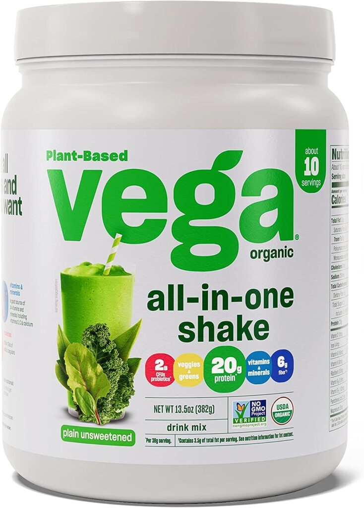 Vega Organic All-in-One Vegan Protein Powder, Plain Unsweetened - Superfood Ingredients, Vitamins for Immunity Support, Keto Friendly, Pea Protein for Women  Men, 13.5 oz (Packaging May Vary)
