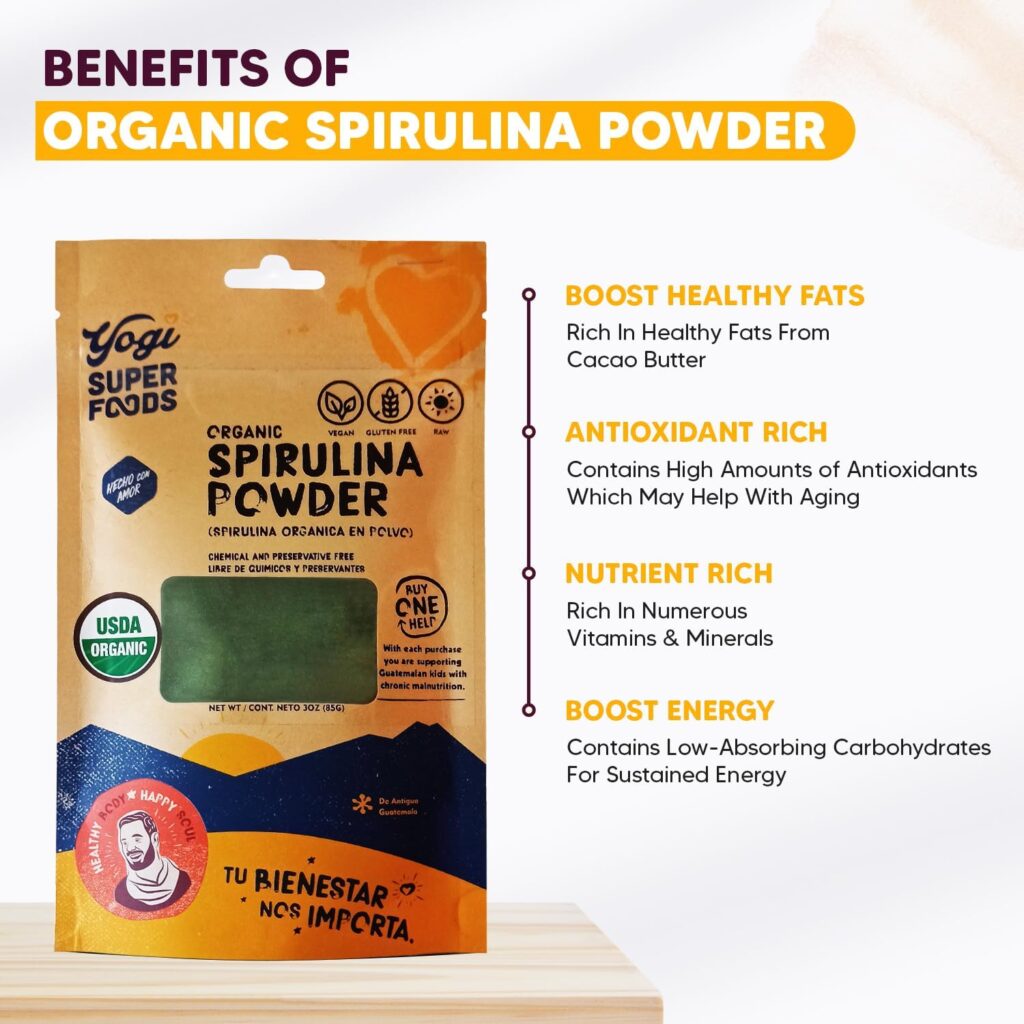 Yogi Superfoods Natural Organic Spirulina Powder, Blue Green Algae Powder, Nature’s Superfood - Raw, Vegan