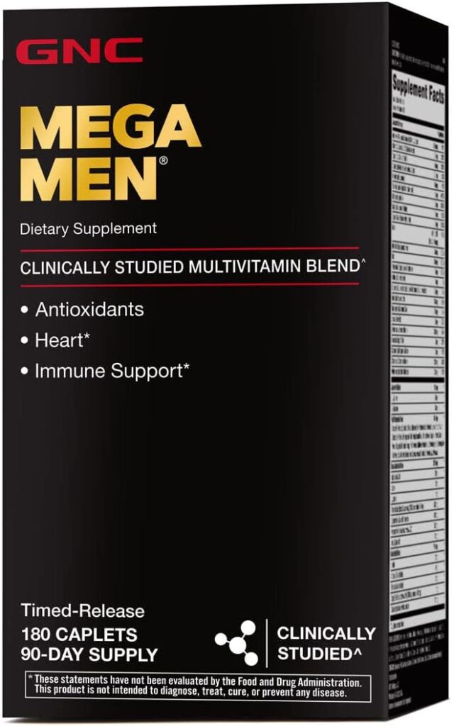 GNC Mega Men Multivitamin for Men, 180 Count, Antioxidants, Heart Health, and Immune Support (Packaging May Vary)