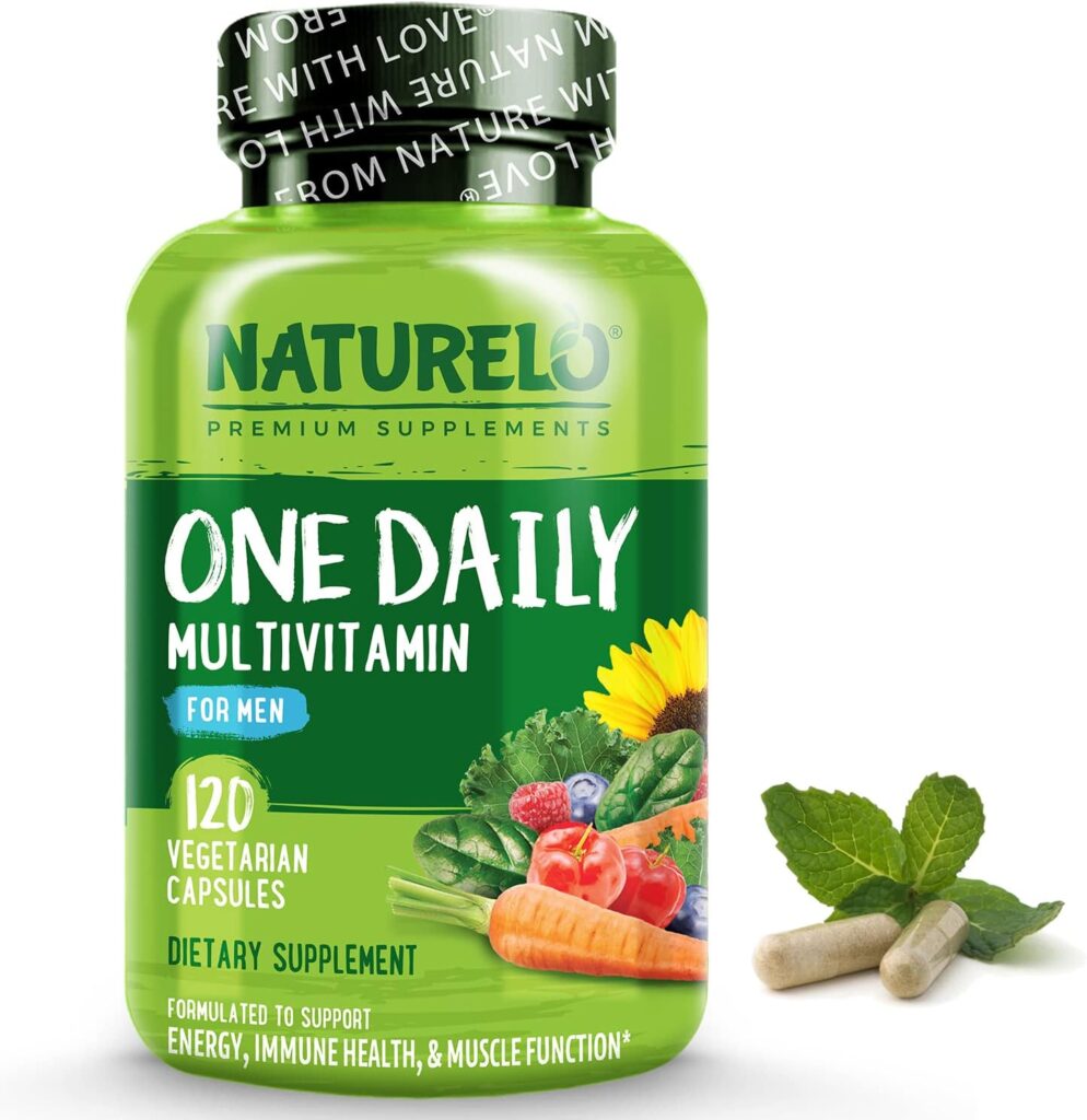 NATURELO One Daily Multivitamin for Men - with Vitamins  Minerals + Organic Whole Foods - Supplement to Boost Energy, General Health - Non-GMO - 120 Capsules - 4 Month Supply
